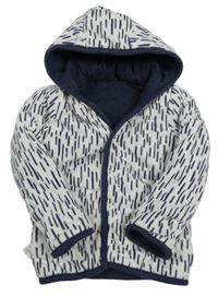 Bílo-tmavomodrá oboustranná zateplená propínací mikina s pruhy a kapucí George