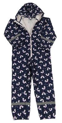 Tmavomodrá softshellová zateplená kombinéza s duhami a kapucí Kiki&Koko