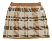Nové - Smetanovo-hnedo-okrová kockovaná pletená sukňa
