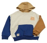 Smetanovo-tmavomodro-béžová mikina s nápisem a kapucí M&S