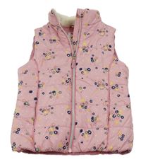 Ružová kvetovaná šušťáková zateplená vesta Kids