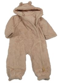 Růžová kožešinová zateplená kombinéza s kapucí Tu