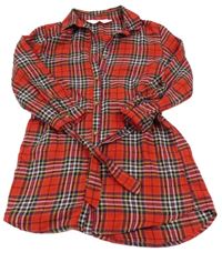 Červeno-bielo-tmavomodro-zlaté kockovaná trblietavé blúzková é šaty s opaskom H&M