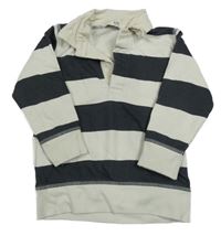 Smetanovo-tmavosivá pruhovaná mikina s golierikom Peacocks