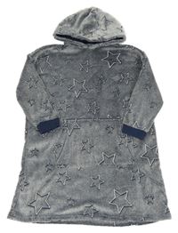 Šedo-tmavomodrá plyšová oversize domácí mikina s hvězdami a kapucí George