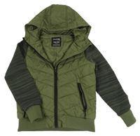 Khaki-černá šusťáková zateplená bunda s teplákovými rukávy a kapucí Chapter young