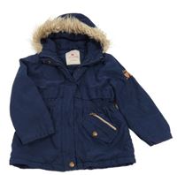 Tmavomodrá šusťáková zateplená parka s kapucí s kožešinou George