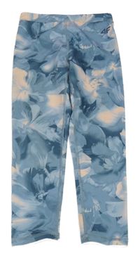 Světlemodro-pudrové květované sportovní legíny 