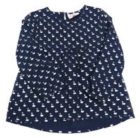 Tmavomodrá šifónová blúzka s labuťami  Topolino