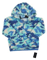 Nové - Modro-bílá army huňatá mikina s kapucí Dunnes 