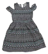 Čierno-bielo-ružovo-zelené vzorované šaty Primark