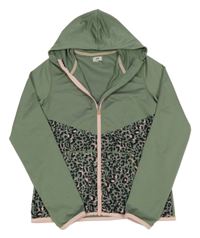 Zeleno-černo-růžová propínací sportovní mikina s leopardím vzorem a kapucí H&M