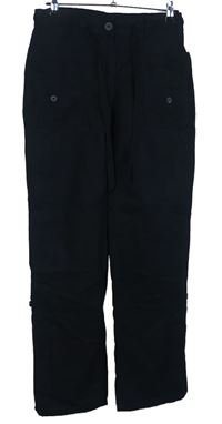 Dámské černé lněné volné rolovací kalhoty H&M