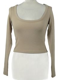 Dámské béžové žebrované crop triko Bershka 