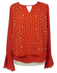 Dámská červená vzorovaná halenka perličkami zn. MissHill