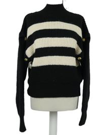 Nové - Dámský černo-smetanový pruhovaný svetr s gombíky MNG 