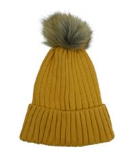 Dámská okrová žebrovaná čepice s bambulí Primark 