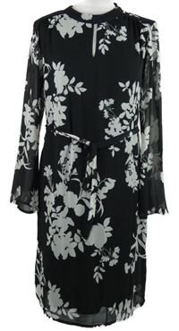 Dámske čierne kvetované šifónové šaty s opaskom Sosandar