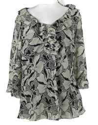 Dámska smetanovo-čierna vzorovaná šifónová blúzka s korálkami Soon