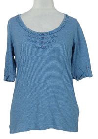 Dámske modro-sivé pruhované tričko s volánikmi zn. M&S