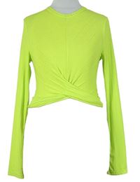 Dámské neonově zelené žebrované crop triko H&M