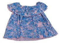 Růžovo-modrý vzorovaný crop top s volánkem Candy couture