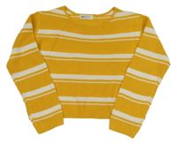 Hořčicovo-biely pruhovaný crop sveter H&M