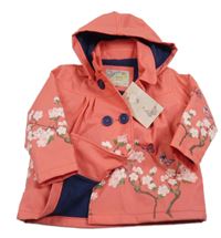 Nové - Růžová nepromokavá jarní bunda s kytičkami a kapucí 