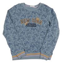 Modrá květinová mikina s motýlky a nápisem Alive