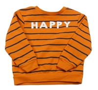 Oranžovo-tmavomodrá pruhovaná mikina s nápisom Primark