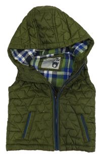 Khaki šušťáková prešívaná zateplená vesta s kapucí zn.TU