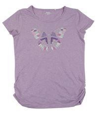 Fialové tričko s motýlom a flitrami YIGGA