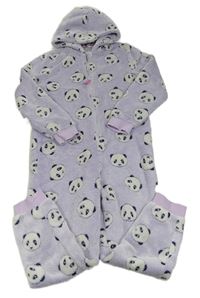 Lila chlupatá kombinéza s pandami a kapucí M&S