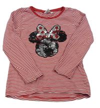 Červeno-bílé pruhované triko s překlápěcími flitry - Minnie Disney