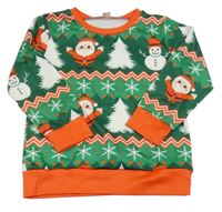 Zeleno-červená vzorovaná mikina so Santy a sněhuláky