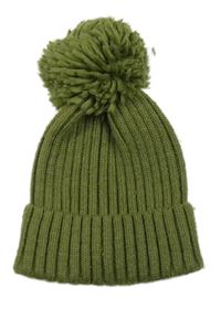 Khaki žebrovaná čepice s bambulí M&S
