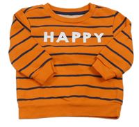 Oranžovo-tmavomodrá pruhovaná mikina s nápisom Primark