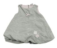 Sivé šušťákové balonové šaty s medvedíkom