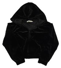 Čierna zamatová prepínaci crop mikina s kapucňou H&M