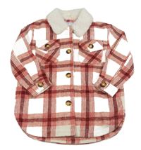 Bielo-červená kockovaná košeľová bunda s beránkem Primark