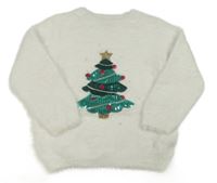 Biely chlpatý sveter so stromčekom Primark