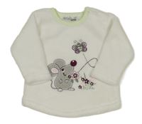 Biela chlpatá mikina s myší a motýlom Ergee