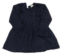 Tmavomodré trblietavé pletené šaty s volánikom H&M