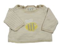 Béžovo-biely pruhovaný sveter s včielkou
