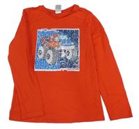 Červené triko s překlápěcími flitry C&A