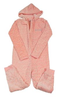 Neonově růžová vzorovaná chlupatá kombinéza s kapucí Y.F.K.