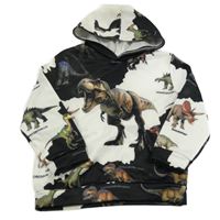 Bielo-čierna mikina s dinosaurami a kapucňou