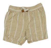 Béžovo-biele pruhované ľanové kraťasy Matalan