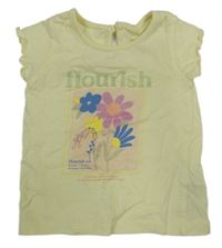 Žlté tričko s nápisom a kvietkami Primark