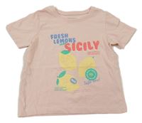 Svetloružové tričko s nápisom a citrony Primark